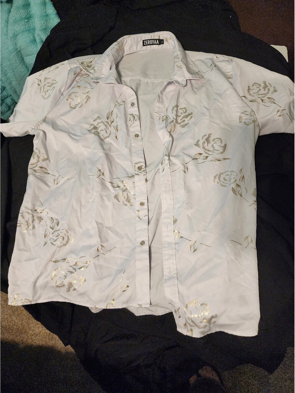 White Button-Up Shirt w/Gold Floral